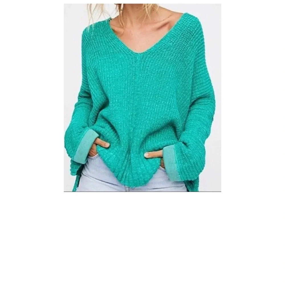 Free People Take Over Me Chunky Oversized‎ Slouchy Knit Sweater Green XS/S Boho